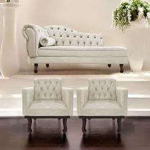 Kit Diva Recamier Diana 130cm Lado Direito e 02 Poltronas Classic Linho - Amarena Móveis