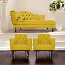 Kit Diva Recamier Diana 130cm Lado Direito e 02 Poltronas Classic Suede - Doce Sonho Móveis