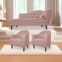 Kit Diva Recamier Diana 130cm Lado Esquerdo e 02 Poltronas Julia Linho - Amarena Móveis