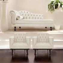 Kit Diva Recamier Diana 140cm Lado Direito e 02 Poltronas Classic Suede - ADJ Decor