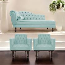 Kit Diva Recamier Diana 140cm Lado Direito e 02 Poltronas Classic Suede - Amarena Móveis