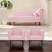 Kit Diva Recamier Diana 140cm Lado Esquerdo e 02 Poltronas Classic Suede - Amarena Móveis