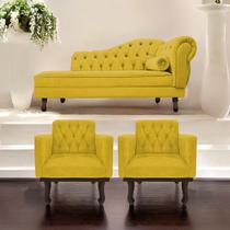 Kit Diva Recamier Diana 140cm Lado Esquerdo e 02 Poltronas Classic Suede - Doce Sonho Móveis