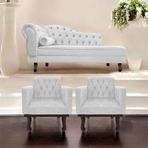 Kit Diva Recamier Diana 160cm Lado Direito e 02 Poltronas Classic Suede - ADJ Decor