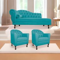 Kit Diva Recamier Diana 160cm Lado Direito e 02 Poltronas Julia Suede - Amarena Móveis