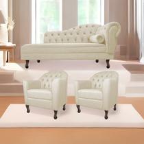 Kit Diva Recamier Diana 160cm Lado Esquerdo e 02 Poltronas Julia Linho - Amarena Móveis Kit Diva Recamier Diana 160cm Lado Esquerdo e 02 Poltronas Julia Linho - Amarena Móveis