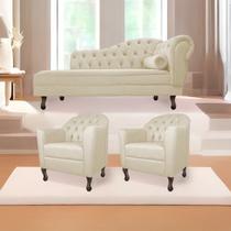 Kit Diva Recamier Diana 160cm Lado Esquerdo e 02 Poltronas Julia Suede - Doce Sonho Móveis