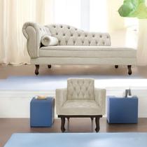 Kit Diva Recamier Diana 185cm Lado Direito e 01 Poltrona Classic Linho - Doce Sonho Móveis