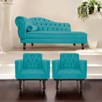 Kit Diva Recamier Diana 185cm Lado Direito e 02 Poltronas Classic Suede - Amarena Móveis