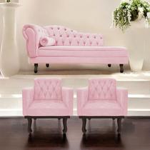 Kit Diva Recamier Diana 185cm Lado Direito e 02 Poltronas Classic Suede - Doce Sonho Móveis