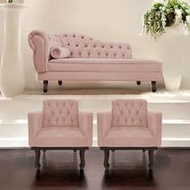 Kit Diva Recamier Diana 185cm Lado Direito e 02 Poltronas Classic Suede - Doce Sonho Móveis