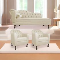Kit Diva Recamier Diana 185cm Lado Direito e 02 Poltronas Julia Linho - Amarena Móveis