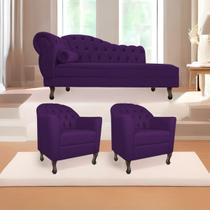 Kit Diva Recamier Diana 185cm Lado Direito e 02 Poltronas Julia Suede - Doce Sonho Móveis