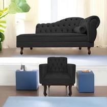 Kit Diva Recamier Diana 185cm Lado Esquerdo e 01 Poltrona Classic Linho - Doce Sonho Móveis