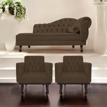Kit Diva Recamier Diana 185cm Lado Esquerdo e 02 Poltronas Classic Suede - Amarena Móveis