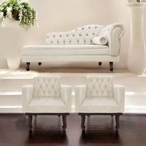 Kit Diva Recamier Diana 185cm Lado Esquerdo e 02 Poltronas Classic Suede - Doce Sonho Móveis