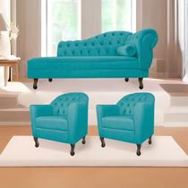 Kit Diva Recamier Diana 185cm Lado Esquerdo e 02 Poltronas Julia Suede - Doce Sonho Móveis