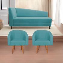 Kit Diva Recamier Heitor 140cm Lado Direito e 02 Poltronas Luiza Suede - Amarena Móveis