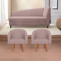Kit Diva Recamier Heitor 140cm Lado Esquerdo e 02 Poltronas Luiza Linho - Doce Sonho Móveis