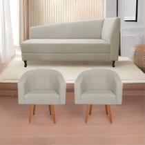 Kit Diva Recamier Heitor 160cm Lado Esquerdo e 02 Poltronas Luiza Linho - Doce Sonho Móveis Kit Diva Recamier Heitor 160cm Lado Esquerdo e 02 Poltronas Luiza Linho - Doce Sonho Móveis