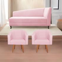 Kit Diva Recamier Heitor 160cm Lado Esquerdo e 02 Poltronas Luiza Suede - Doce Sonho Móveis