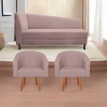 Kit Diva Recamier Heitor 185cm Lado Direito e 02 Poltronas Luiza Linho - Amarena Móveis