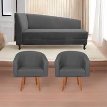 Kit Diva Recamier Heitor 185cm Lado Direito e 02 Poltronas Luiza Linho - Doce Sonho Móveis