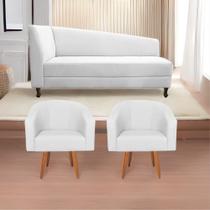 Kit Diva Recamier Heitor 185cm Lado Direito e 02 Poltronas Luiza Suede - Amarena Móveis