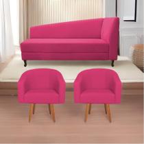 Kit Diva Recamier Heitor 185cm Lado Esquerdo e 02 Poltronas Luiza Suede Pink - Amarena Móveis