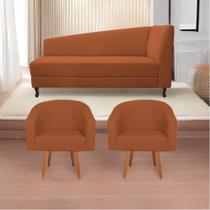 Kit Diva Recamier Heitor 185cm Lado Esquerdo e 02 Poltronas Luiza Suede Terracota - Amarena Móveis
