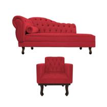 Kit Diva Recamier Juliana 120cm Lado Direito e 1 Poltrona Classic Suede Vermelho - Amarena Móveis