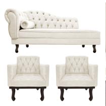 Kit Diva Recamier Juliana 120cm Lado Direito e 2 Poltronas Classic Corano Bege - Amarena Móveis Kit Diva Recamier Juliana 120cm Lado Direito e 2 Poltronas Classic Corano Bege - Amarena Móveis