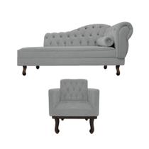 Kit Diva Recamier Juliana 120cm Lado Esquerdo e 01 Poltrona Classic Corano Cinza - Amarena Móveis