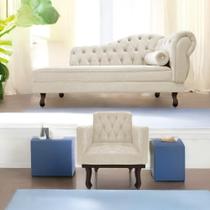 Kit Diva Recamier Juliana 140cm Lado Esquerdo e 01 Poltrona Classic Suede Bege - Amarena Móveis Kit Diva Recamier Juliana 140cm Lado Esquerdo e 01 Poltrona Classic Suede Bege - Amarena Móveis