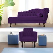 Kit Diva Recamier Juliana 140cm Lado Esquerdo e 01 Poltrona Classic Suede Roxo - Amarena Móveis Kit Diva Recamier Juliana 140cm Lado Esquerdo e 01 Poltrona Classic Suede Roxo - Amarena Móveis