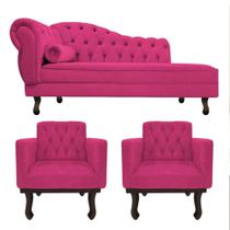 Kit Diva Recamier Juliana 160cm Lado Direito e 02 Poltronas Classic Suede Pink - Amarena Móveis Kit Diva Recamier Juliana 160cm Lado Direito e 02 Poltronas Classic Suede Pink - Amarena Móveis