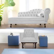 Kit Diva Recamier Juliana 160cm Lado Esquerdo e 01 Poltrona Classic Suede Branco - Amarena Móveis Kit Diva Recamier Juliana 160cm Lado Esquerdo e 01 Poltrona Classic Suede Branco - Amarena Móveis