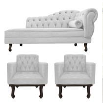 Kit Diva Recamier Juliana 160cm Lado Esquerdo e 02 Poltronas Classic Suede Branco - Amarena Móveis Kit Diva Recamier Juliana 160cm Lado Esquerdo e 02 Poltronas Classic Suede Branco - Amarena Móveis