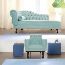 Kit Diva Recamier Juliana 185cm Lado Direito e 01 Poltrona Classic Suede Azul Tiffany - Amarena Móveis