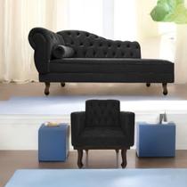 Kit Diva Recamier Juliana 185cm Lado Direito e 01 Poltrona Classic Suede Preto - Amarena Móveis Kit Diva Recamier Juliana 185cm Lado Direito e 01 Poltrona Classic Suede Preto - Amarena Móveis
