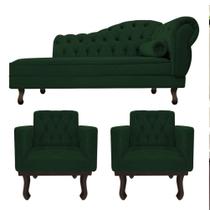 Kit Diva Recamier Juliana 185cm Lado Esquerdo e 02 Poltronas Classic Suede Verde - Amarena Móveis