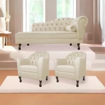 Kit Diva Recamier Juliana 185cm Lado Esquerdo e 02 Poltronas Julia Suede Bege - Amarena Móveis