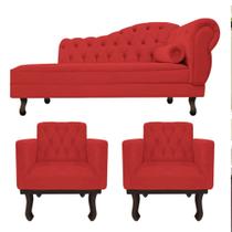 Kit Diva Recamier Juliana140cm Lado Esquerdo e 02 Poltronas Classic Corano Vermelho - Amarena Móveis