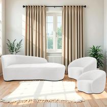 Kit Divã Recamier Orgânico França 140cm Lado Direito e 2 Poltronas Amore Bouclé Kit Divã Recamier Orgânico França 140cm Lado Direito e 2 Poltronas Amore Bouclé