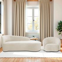 Kit Divã Recamier Orgânico França 140cm Lado Direito e Poltrona Amore Bouclé