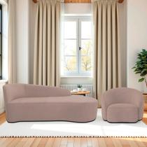 Kit Divã Recamier Orgânico França 140cm Lado Direito e Poltrona Amore Linho