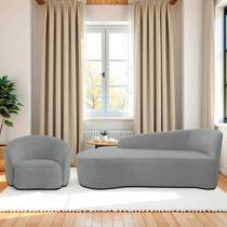 Kit Divã Recamier Orgânico França 140cm Lado Esquerdo e Poltrona Amore Bouclé