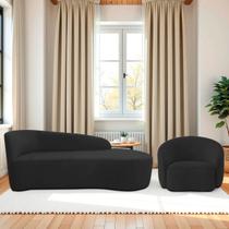 Kit Divã Recamier Orgânico França 160cm Lado Direito e Poltrona Amore Bouclé