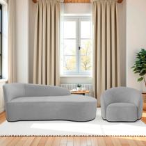 Kit Divã Recamier Orgânico França 160cm Lado Direito e Poltrona Amore Linho