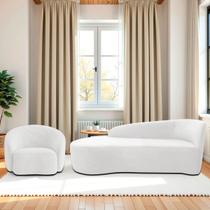 Kit Divã Recamier Orgânico França 160cm Lado Esquerdo e Poltrona Amore Bouclé